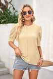 Openwork Round Neck Short Sleeve Blouse - Trendsi - Flyclothing LLC