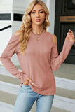 Round Neck Cold Shoulder T-Shirt - Trendsi - Flyclothing LLC