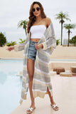 Striped Open Front Side Slit Duster Cover Up - Trendsi - Flyclothing LLC