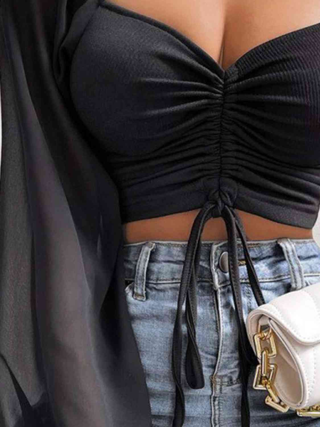 Drawstring Sweetheart Neck Cropped Top - Trendsi - Flyclothing LLC
