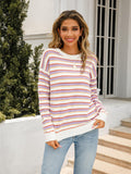 Striped Drop Shoulder Knit Top - Trendsi