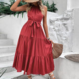 Tie Belt Tiered Midi Dress - Trendsi