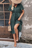 Printed Buttoned V-Neck Flutter Sleeve Dress - Trendsi - Flyclothing LLC