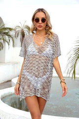Openwork V-Neck Half Sleeve Cover Up - Trendsi - Flyclothing LLC