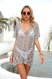 Openwork V-Neck Half Sleeve Cover Up - Trendsi