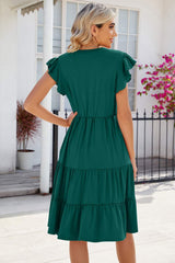 Ruched Notched Cap Sleeve Dress - Trendsi - Flyclothing LLC