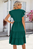 Ruched Notched Cap Sleeve Dress - Trendsi