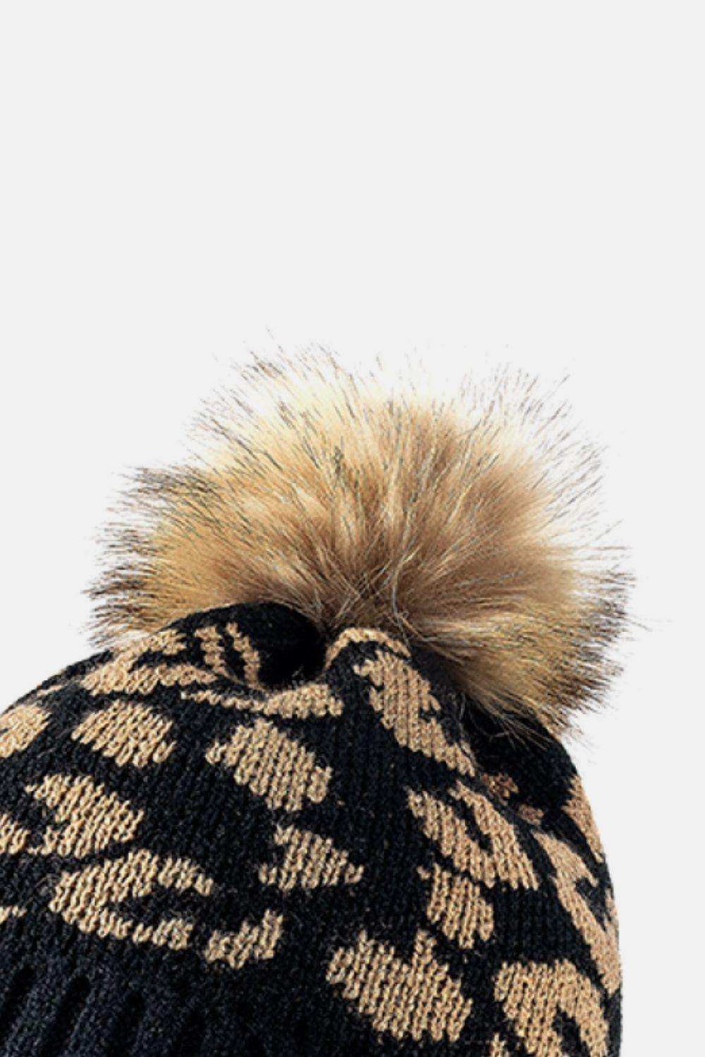 Leopard Pom-Pom Cuffed Beanie - Trendsi - Flyclothing LLC