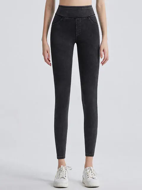 Wide Waistband Sports Leggings - Trendsi - Flyclothing LLC