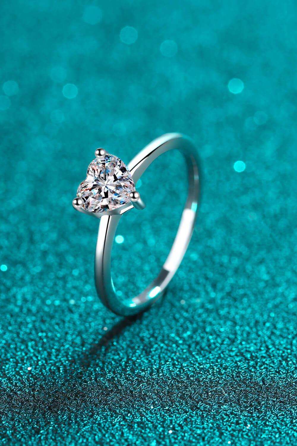 925 Sterling Silver Heart-Shaped Moissanite Solitaire Ring - Trendsi - Flyclothing LLC