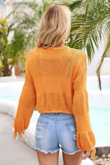Drawstring Hem Round Neck Cropped Cover Up - Trendsi - Flyclothing LLC