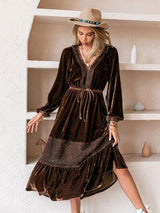 Drawstring V-Neck Crochet Dress - Trendsi - Flyclothing LLC
