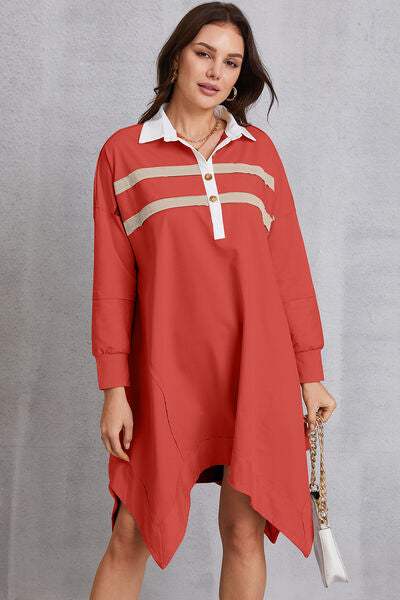 Half Button Handkerchief Hem Dress - Trendsi - Flyclothing LLC