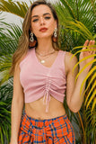 Drawstring Ruched Asymmetrical Neck Cropped Knit Top - Trendsi - Flyclothing LLC