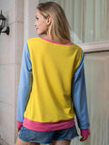 Contrast Round Neck Long Sleeve Top - Trendsi
