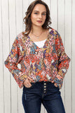 Floral V-Neck Long Sleeve Blouse - Trendsi - Flyclothing LLC