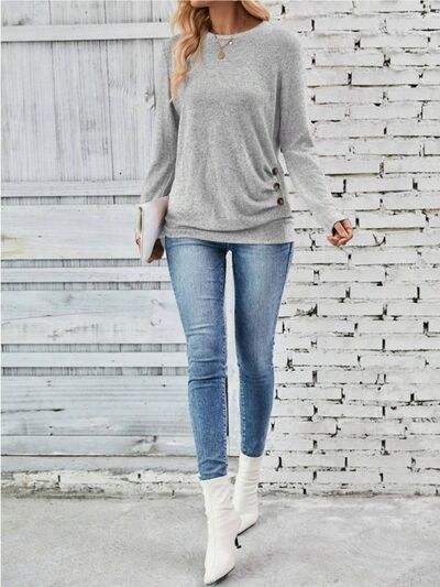 Round Neck Long Sleeve T-Shirt - Trendsi - Flyclothing LLC