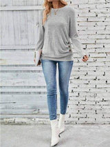 Round Neck Long Sleeve T-Shirt - Trendsi - Flyclothing LLC
