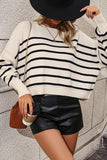 Striped Dropped Shoulder Round Neck Pullover Sweater - Trendsi