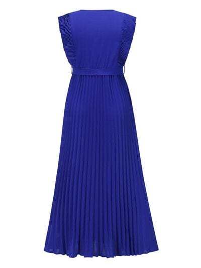 Tied Surplice Cap Sleeve Pleated Dress - Trendsi - Flyclothing LLC