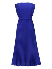 Tied Surplice Cap Sleeve Pleated Dress - Flyclothing LLC
