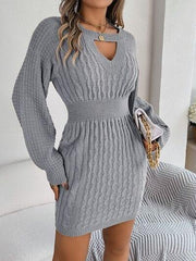 Cable-Knit Cutout Round Neck Slit Sweater - Trendsi