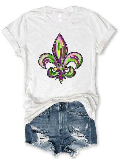 Mardi Gras Graphic Round Neck Short Sleeve T-Shirt - Trendsi - Flyclothing LLC