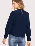 Mock Neck Lantern Sleeve Shirt - Trendsi