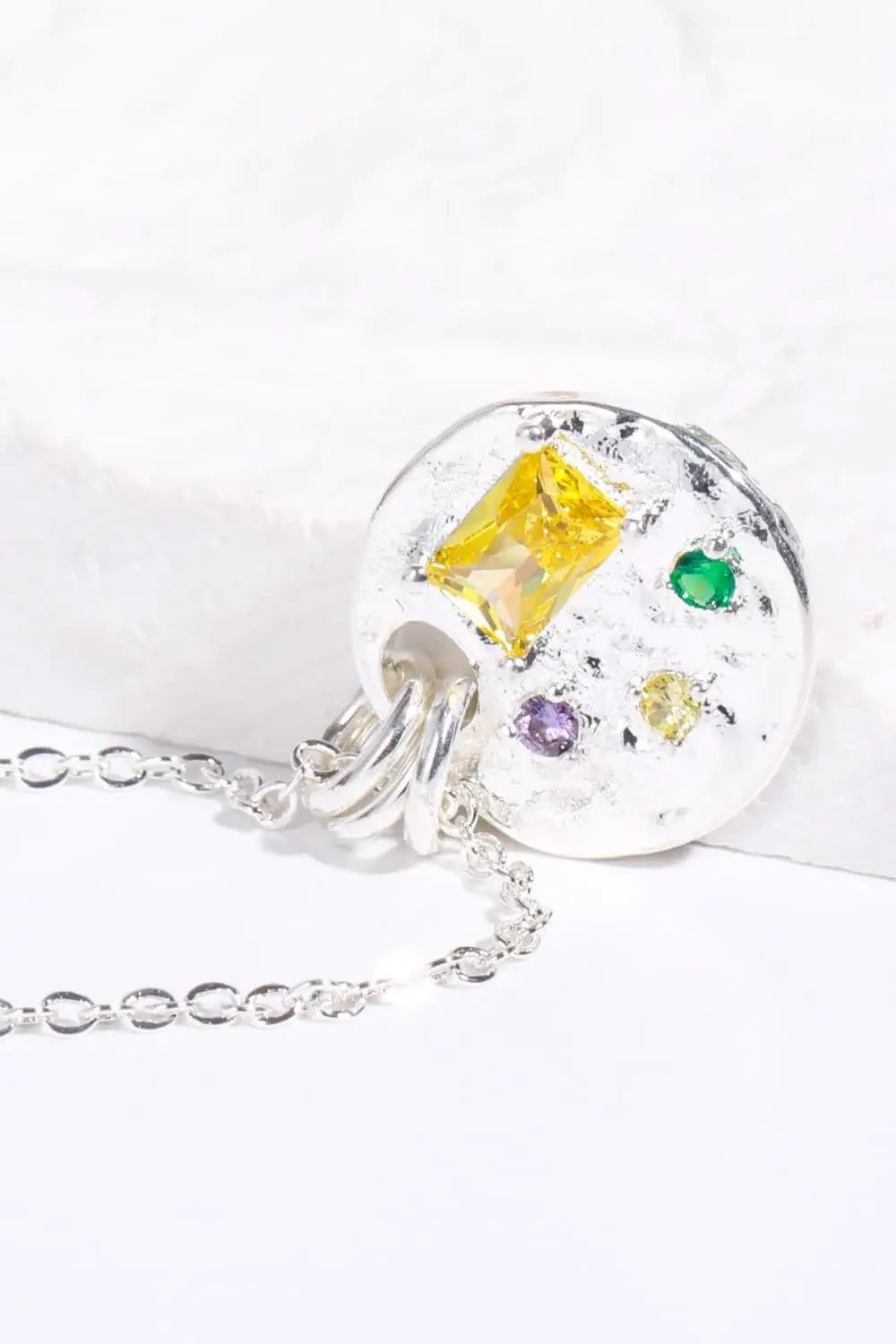 Inlaid Multicolored Zircon Round Pendant Copper Necklace - Trendsi - Flyclothing LLC