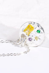 Inlaid Multicolored Zircon Round Pendant Copper Necklace - Trendsi - Flyclothing LLC