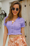 Buttoned Frill Hem Cropped Knit Top - Trendsi - Flyclothing LLC