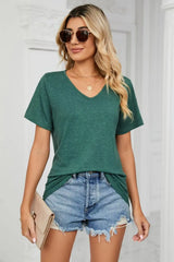 Short Sleeve V-Neck Tee Shirt - Trendsi - Flyclothing LLC