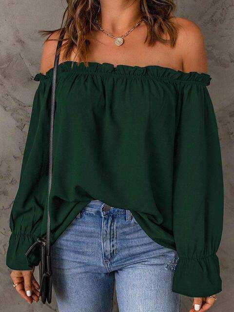 Off-Shoulder Flounce Sleeve Blouse - Trendsi - Flyclothing LLC