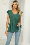 V-Neck Flutter Sleeve Babydoll Blouse - Trendsi - Flyclothing LLC