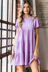 Heimish Full Size Swiss Dot Short Sleeve Tiered Dress - Trendsi - Flyclothing LLC