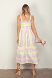 VERY J Striped Woven Smocked Midi Cami Dress - Flyclothing LLC