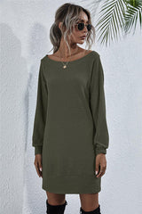 Waffle-Knit Boat Neck Mini Dress - Flyclothing LLC