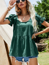 Scoop Neck Flounce Sleeve Blouse - Trendsi - Flyclothing LLC