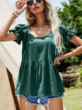 Scoop Neck Flounce Sleeve Blouse - Trendsi - Flyclothing LLC
