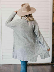 High-Low Open Front Cardigan with Pockets - Trendsi