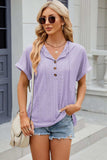 Eyelet Drawstring Hooded Short Sleeve Blouse - Trendsi - Flyclothing LLC