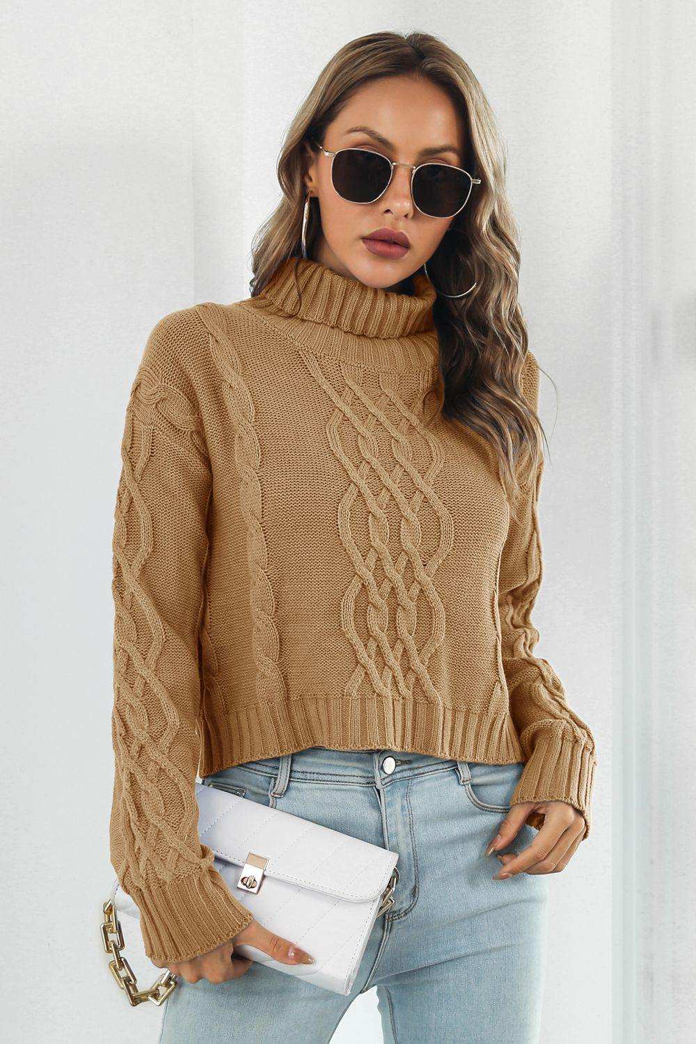 Turtleneck Dropped Shoulder Sweater - Trendsi - Flyclothing LLC