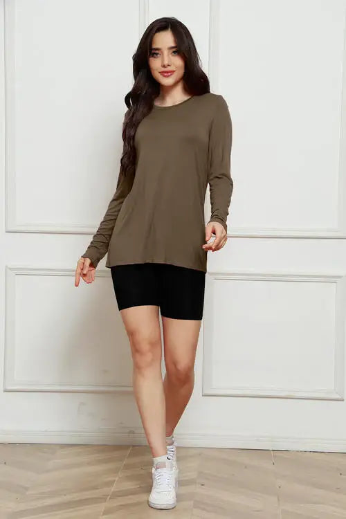 Basic Bae Full Size Round Neck Long Sleeve Top - Trendsi - Flyclothing LLC