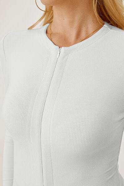 Zip Up Long Sleeve Bodysuit - Trendsi - Flyclothing LLC