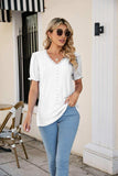 Eyelet Flounce Sleeve Scalloped V-Neck Top - Trendsi - Flyclothing LLC