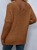 Rib-Knit V-Neck Tunic Sweater - Trendsi