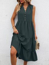 V-Neck Sleeveless Tiered Dress - Trendsi - Flyclothing LLC