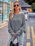 Round Neck Cable-Knit Sweater - Trendsi - Flyclothing LLC