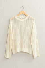 HYFVE Openwork Ribbed Trim Long Sleeve Knit Top - Trendsi - Flyclothing LLC