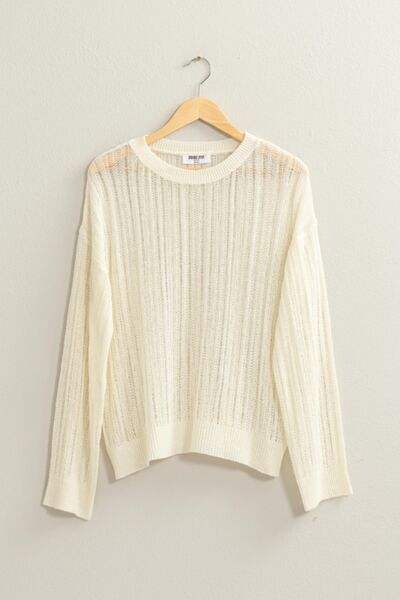 HYFVE Openwork Ribbed Trim Long Sleeve Knit Top - Trendsi - Flyclothing LLC